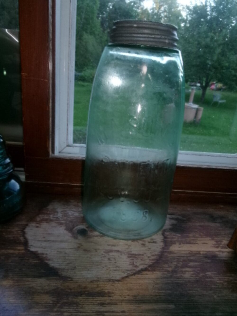 antique green  1858 Mason half gallon canning jar dated Nov 30 1858 patent pend